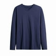 thumbnail image 3 of Aobny Cotton Oversized Tshirt V-Neck Blue Long Sleeve Undershirts Big & Tall Plain Big and Tall T Shirts for Men, 3 of 4