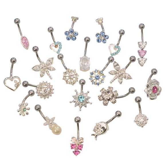 Pack of 20 Assorted Fancy Non-Dangle Belly Button Rings Surgical Steel 14ga