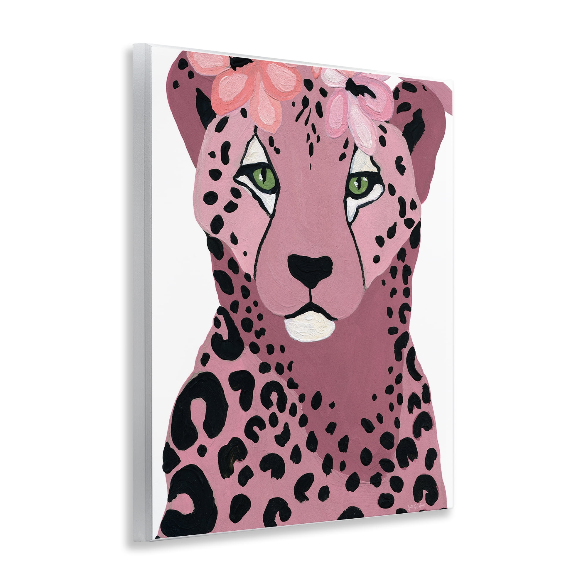 Stupell Industries Cheetah with Pink Blossoms Animals & Insects Painting Unframed Art Print Wall Art, 11 x 14