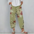 thumbnail image 2 of MIUOWANP Women's Cropped Pants Elastic Waist Plus Size Floral Print Breathable Sports Pants Size XXXXL(16)Green, 2 of 5