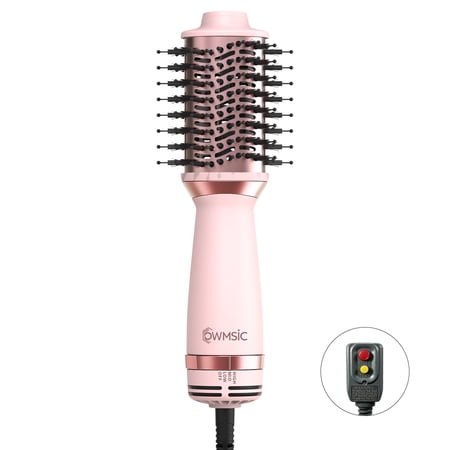 OWMSIC Blow Dryer Brush, Lightweight 4-in-1 Ionic Hair Dryer Brush with 3 Heat Settings, Anti-Frizz Ceramic Titanium Hot Air Brush for Home & Travel, Pink