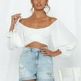 thumbnail image 1 of Cute Off Shoulder Wrap Crop Top,Women Cute Off Shoulder Long Sleeve Off Shoulder Crop Top Ruffle Long Sleeve Off Shoulder Top Convenient Use, 1 of 6
