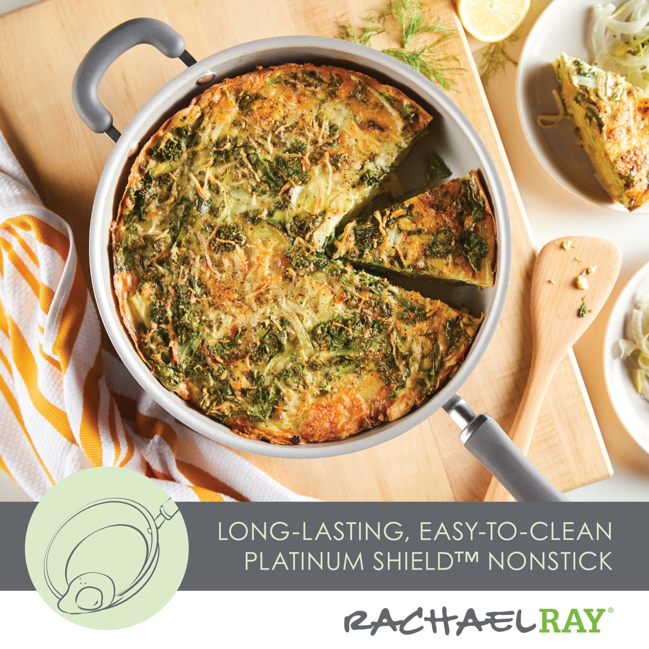 Rachael Ray Create Delicious 12.5 inch Aluminum Nonstick Deep Frying Pan, Gray Shimmer
