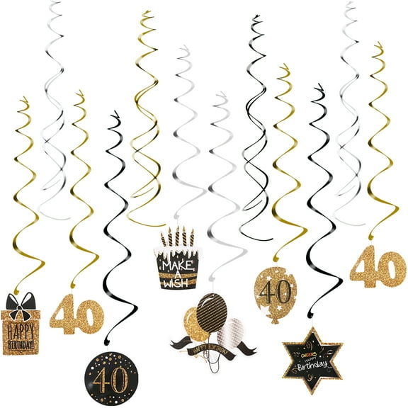 NUOLUX 40th Birthday Decorations Set with Hanging Swirls and Sparkling Ceiling Decor for Birthday Party Celebration