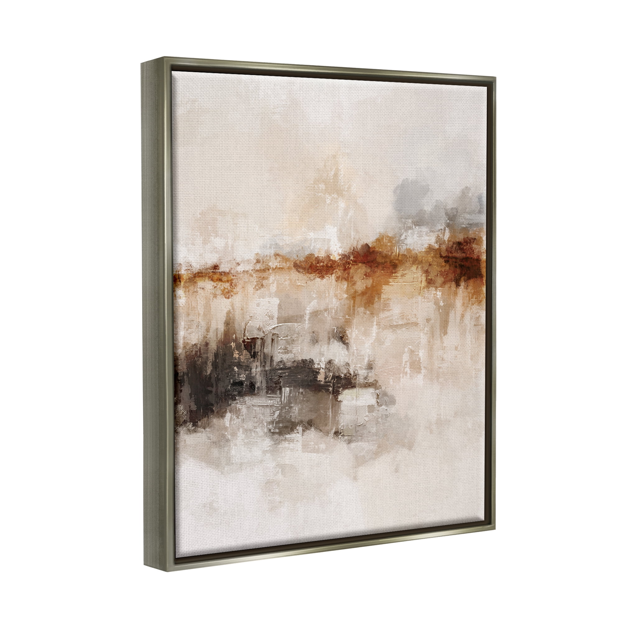 Stupell Industries Atmospheric Brown & Beige Abstract Painting Gray Floater Framed Art Print Wall Art, 25 x 31