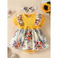 thumbnail image 2 of Genuiskids Newborn Baby Girl Floral Romper Dress 3 6 9 12 18 Months Infant Ruffle Short Sleeve Ribbed Romper Knitted Bodysuit One-Piece Jumpsuits with Headband Summer Clothes 0-18M, 2 of 9