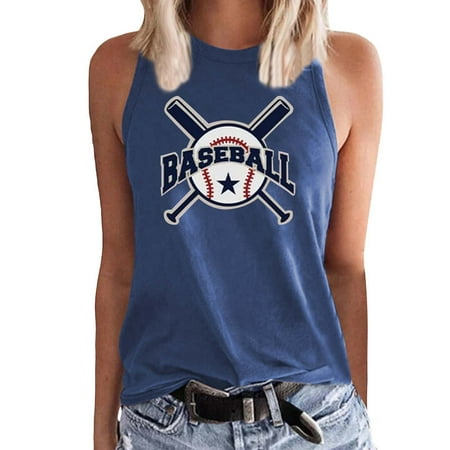 Ruyang Running Vest for Women Baseball Tank Tops Womens Funny Play Shirts Casual Letter Print Sleeveless Vest Graphic T Shirt Muscle Tees