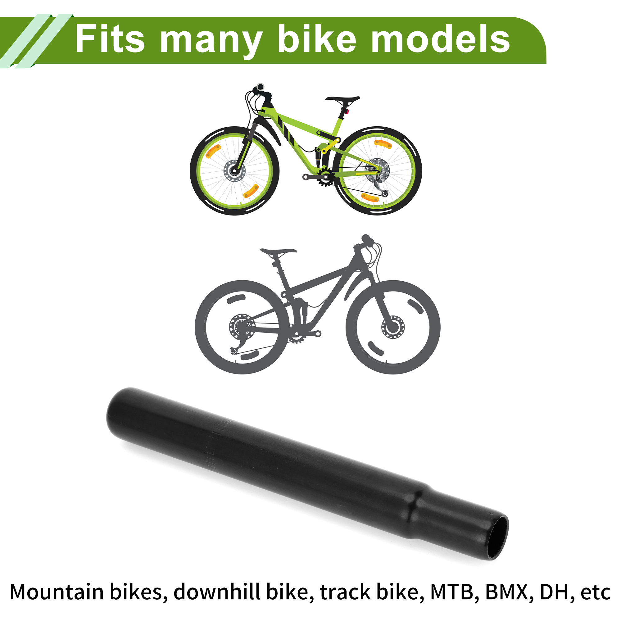 Unique Bargains 25.4x200mm Black Bike Seat Posts Bike Saddle Post Seat Tube Steel 1 Pc