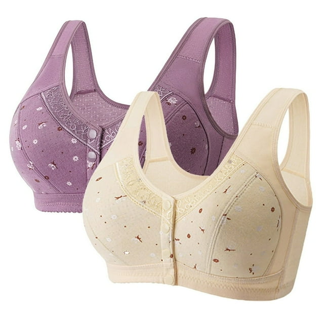 2PC Women‘s Front Side Buckle Lace Edge Without Steel Ring Movement Seamless Gathering Adjustment Yoga Sleep Large Bra