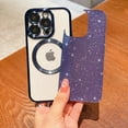 thumbnail image 4 of Compatible with iPhone 14 Pro Magnetic Glitter Case, Luxury Plating Cute Bling Clear Phone Case, Compatible with MagSafe for Women Girls with Camera Protector Back Cover - Blue, 4 of 9