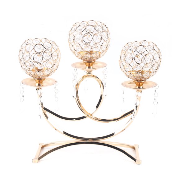 Crystal Candle Holder with 3 Arms Gold Crystal Bowl Tealight Holder Candelabra,Table Centerpieces for Dining Room Living Room Tea Light Candle Holders Wedding Coffee Home Decor Christmas Decorations