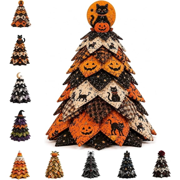 DIY Halloween Quilted Fabric Tree Kit, 3D Padded Sewing Craft Kit for Beginners, Handmade Fabric Tree Decor Seasonal Mantel Shelf Display Gift for Craft Lovers Halloween Decorations