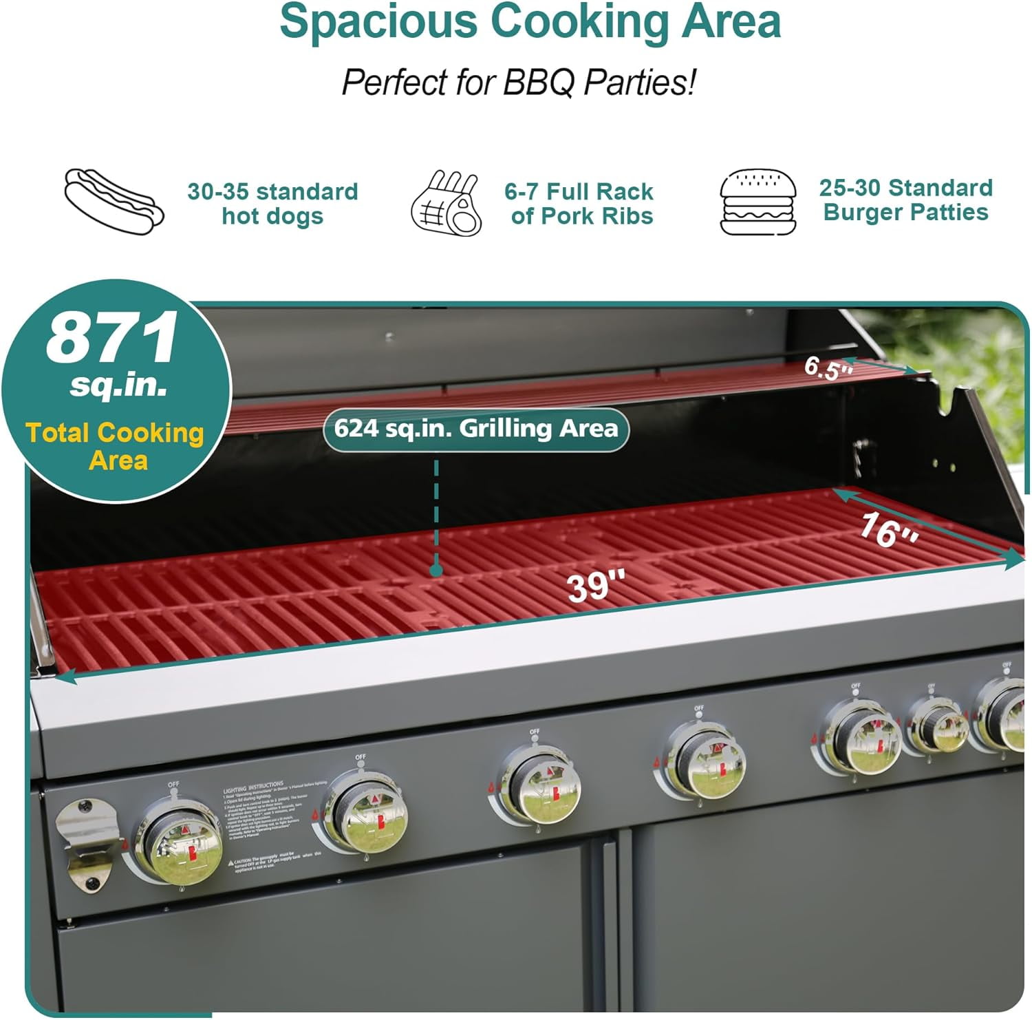 Brand Man 6-Burner Outdoor Gas Kitchen Grill Island with Side Burner, BBQ Station with Storage Cabinets and Fold-out Prep Table, LPG/NG Convertible