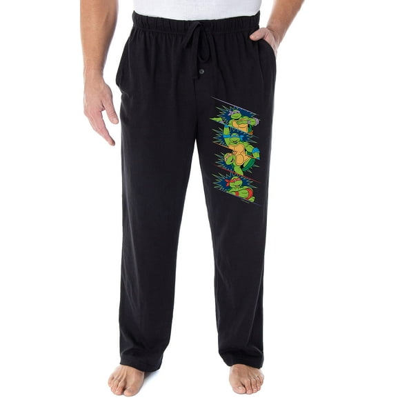 Teenage Mutant Ninja Turtle Men's Classic Cartoon 4 Character Panel TMNT Loungewear Sleep Pajama Pants (3X-Large) Black