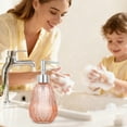 thumbnail image 3 of Pink Textured Glass Soap Dispenser Refillable Liquid Hand Soap Dispenser for Bathroom Premiums Pump Bottle for Shower Gel Shampoo Lotion Kitchen Sink Decor 2.95X5.71X3.35 Inches Glass, 3 of 7