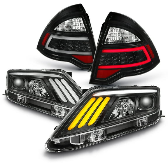 AKKON - For 2010-12 Ford Fusion Sequential LED Daytime Running Lamp Strip Projector Headlights Black   Black Tail Lights