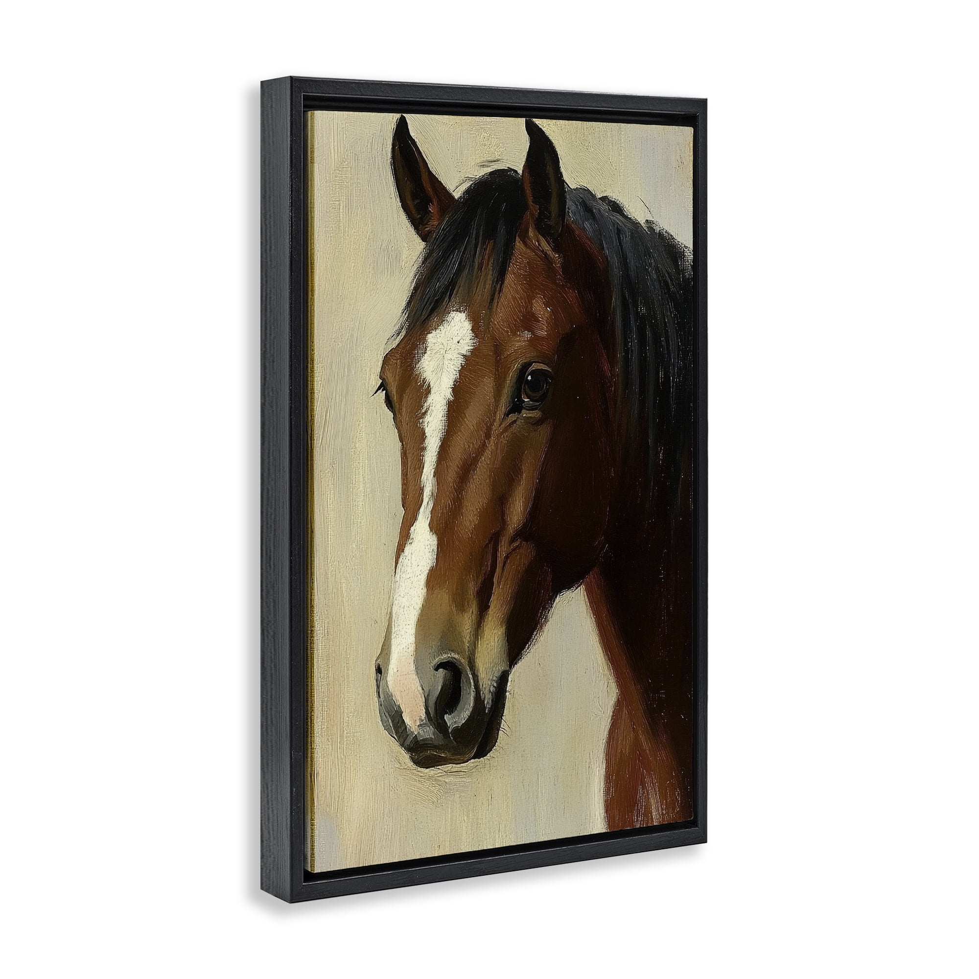Stupell Industries Beautiful Brown Horse Portrait Black Framed Floater Canvas Wall Art, design by Petal Prints Design