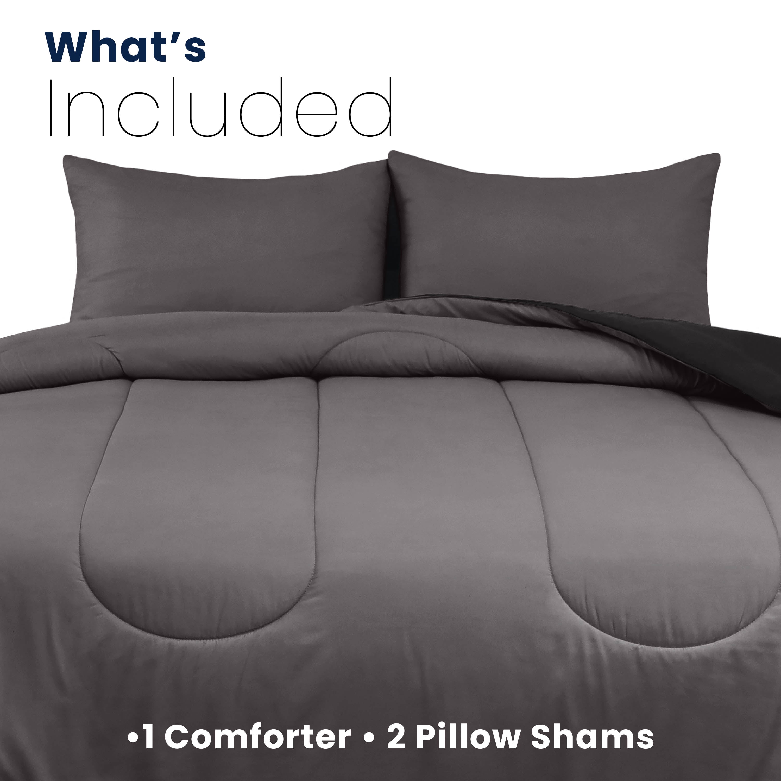 Martex 3-Piece King Reversible Comforter Set | Super Soft Lightweight | Graphite/Ebony