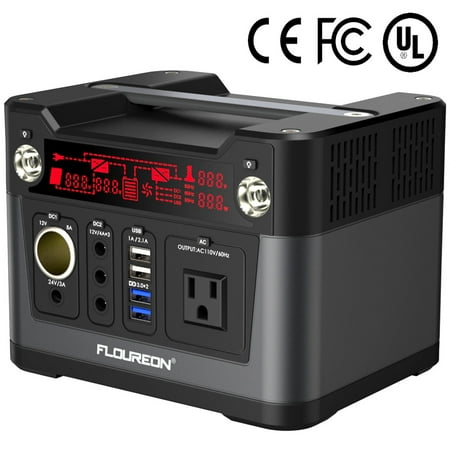 - FLOUREON Portable Solar Generator, 300W Power Station Generator for home use with 300W AC Outlet, 12V Car, USB Output Power Supply for camping Road Trip Emergency Backup
