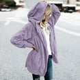 thumbnail image 2 of Dazajoo Fleece Jacket Women Fuzzy Open Front Oversized Cardigans with Hood Long Sleeve Cardigan Sweaters with Pockets,Purple,XL, 2 of 7
