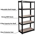 thumbnail image 2 of Bowoshen 5-Tier Heavy Duty Metal Shelving, 59" x 28" x 12" Racking Storage Unit, Black (386LB Capacity per Shelf), 1929LB Total Capacity Garage Shed Storage Shelves Units, 2 of 9