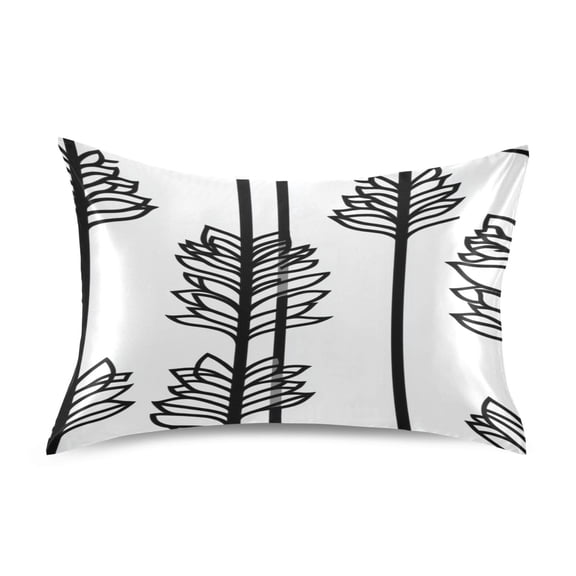 Black and White Leaf Pattern Satin Pillowcase 20''x26'' Double-Sided Print Soft Wrinkle Resistant