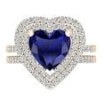 thumbnail image 2 of Dazzlingrock Collection 8mm Heart Blue Sapphire & Round White Diamond Double Halo Engagement Ring Set for Women (0.65 ctw, Color I-J, Color I2-I3) in 10K Rose Gold, Size 9.5, 2 of 6