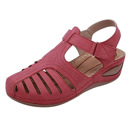 

Dezsed Women s Sandals Clearance Premium Orthopedic Bunion Corrector Flats Casual Soft Sole Beach Wedge Vulcanized Shoes Red 36