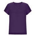 thumbnail image 5 of Summer Plus Size Tops for Womens 2025 Fashion Solid Color Casual Bate Sleeve Round Neck Short Sleeved Top, 5 of 8