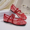 thumbnail image 5 of Women's Floral Embroidered Mesh Flats Square Toe Strap Breathable Ballet Shoes for Dressy Trendy Work Office Wedding Daily Ballerina Red 8.5, 5 of 9