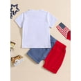 thumbnail image 4 of Hirigin 4th of July Baby Boy Outfits America Flag Print Short Sleeve T-Shirts Elastic Waist Shorts 12M 18M 2T 3T 4T 5T Summer Clothes Set, 4 of 7