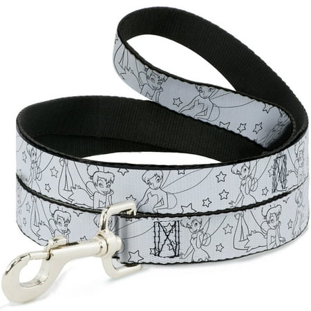 Disney Pet Leash Dog Leash Tinker Bell Poses Stars Outline White Black 4 Feet Long 1.0 Inch Wide