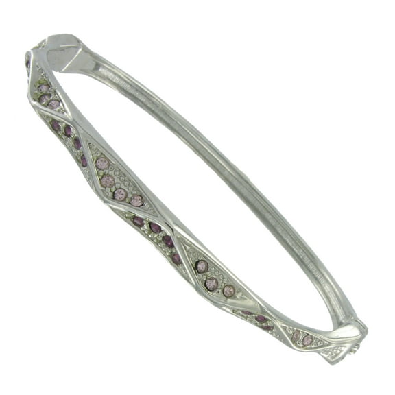Pink Rhinestone Pave Silver Tone Clamp Bangle Bracelet Ladies Adult Female Women
