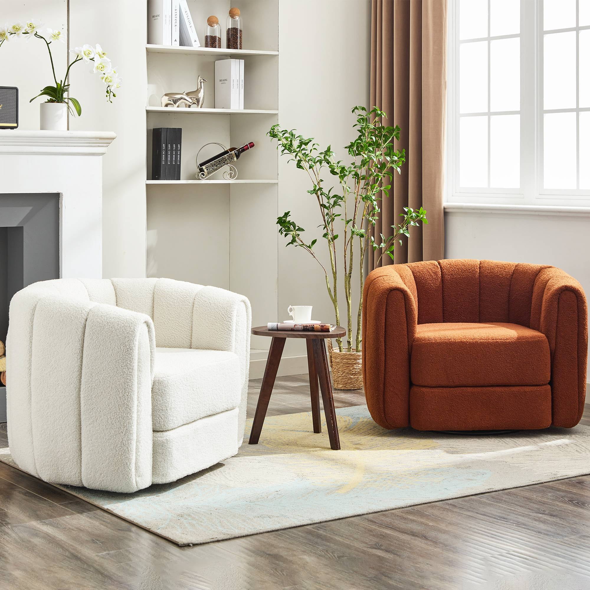 Swivel Accent Chair Modern Round Barrel Chair Comfy&nbsp;Velvet Reading sofa chair Armchair For Living Room, Brown