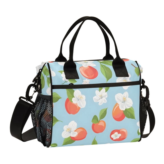 Cartoon Cherry and Flower Lunch Bag Insulated Lunch Box Leakproof Reusable Cooler Tote Adjustable Shoulder Strap for Men Women 9L
