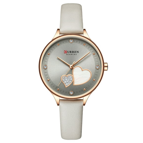 CURREN Élégante CURREN Montre pour Femme à Quartz avec Bracelet en Cuir et Résistance à l'Eau 3 Atm, Boîtier en Or Rose et Cadran Champagne - Modèle 9077