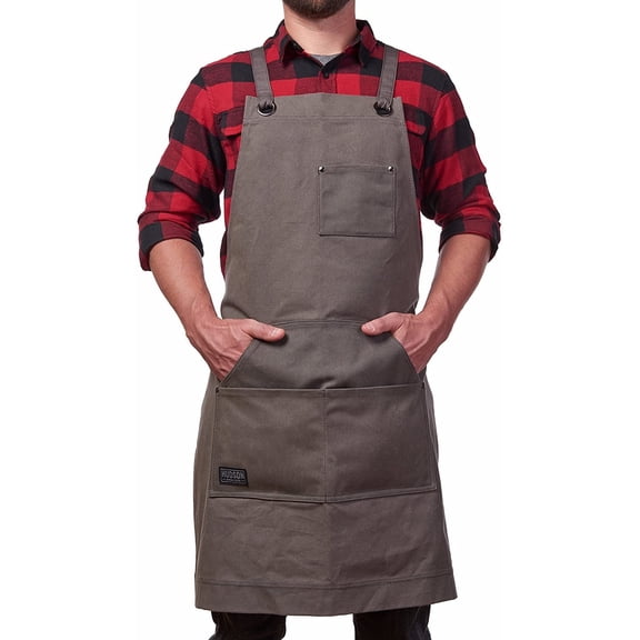 Hudson Durable Goods Waxed Canvas Work Apron, Heavy Duty with Tool Pockets, Adjustable M to XXL