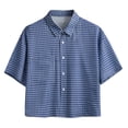 thumbnail image 2 of RongHuan Mens Plaid Cropped Shirts Collared Button Down Shirt Summer Casual Short Sleeve Beach Tops with Pocket, 2 of 8