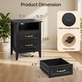 thumbnail image 5 of Nightstand with Charging Station, 2-Drawer Wooden Bedside Table with Open Shelf, USB Ports & AC Outlet, End Table for Bedroom, Black, 5 of 5
