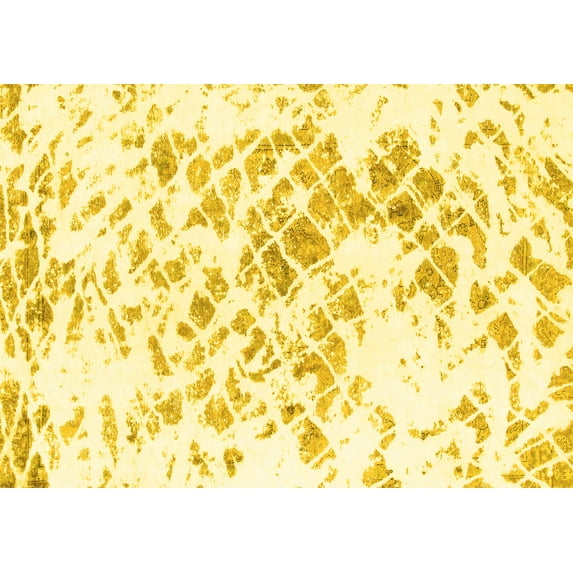 Ahgly Company Machine Washable Indoor Rectangle Abstract Yellow Modern Area Rugs, 3' x 5'