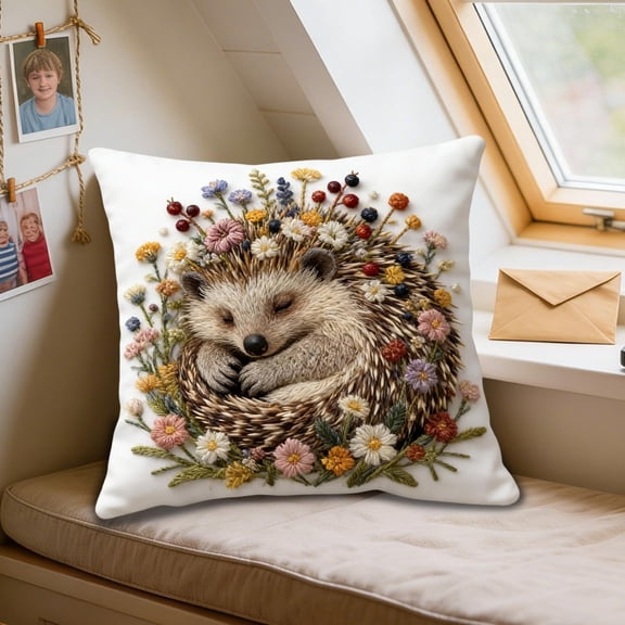 Short Lint Embroidered Patterm Throw Pillow Cover - 18x18 Decorative Pillow Covers with Zipper Aesthetic Cute Design -Throw Pillowcases for Living Room Couch Sofa Bed