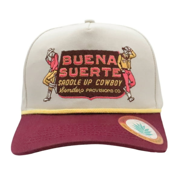 Sendero Provisions Co. Buena Suerte Adjustable Snapback Hat with Embroidered Patch (Cream/Maroon) - One Size