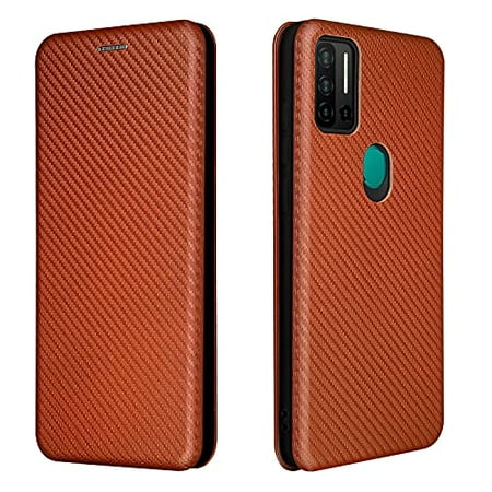SZCINSENforUlefoneNote11PCase,LuxuryCarbonFiberPUandTPUHybridCaseFullProtectionShockproofFlipCaseCoverforUlefoneNote11P(Color:Brown)