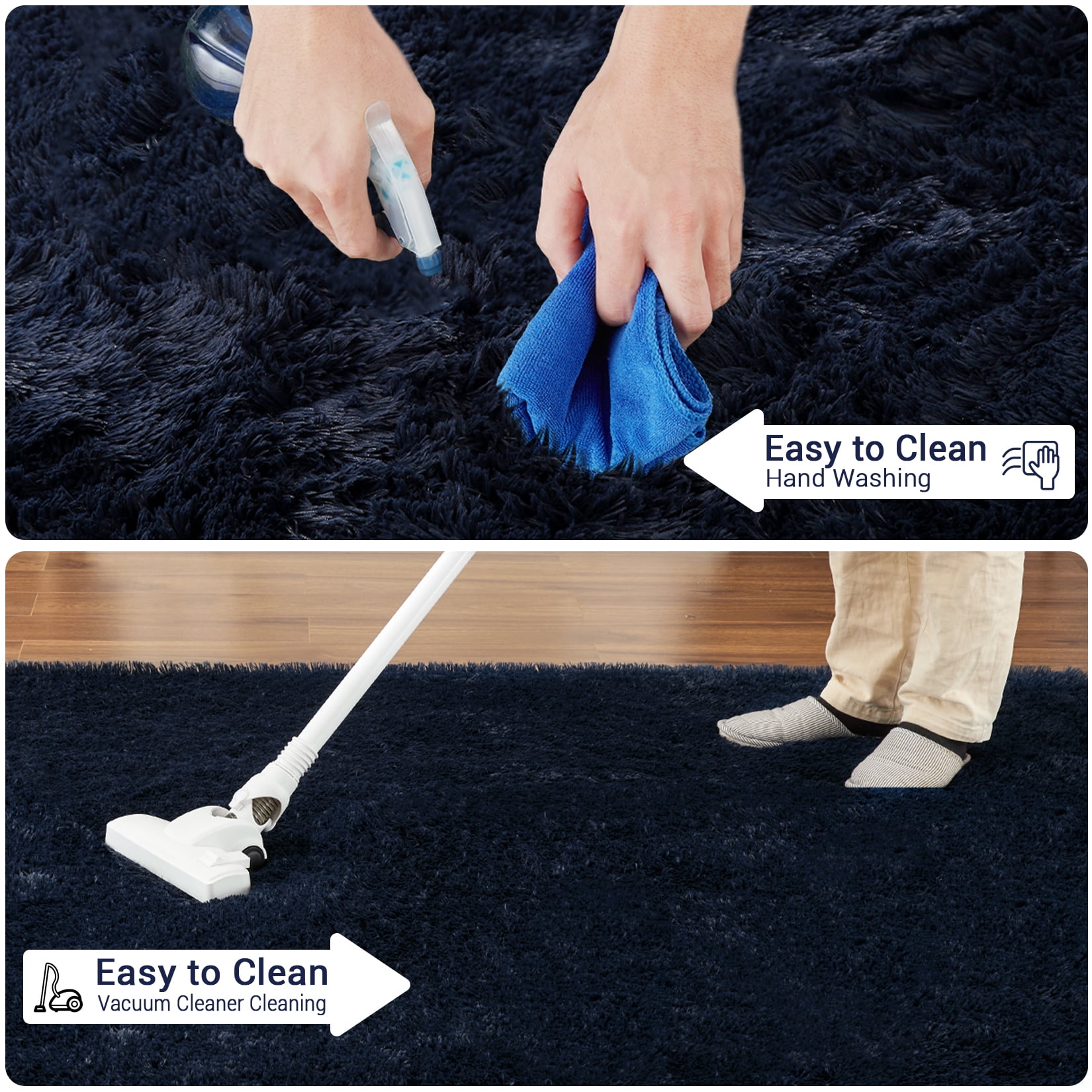 HOMERRY 10 x 13 Fluffy Area Rug for Bedroom, Fuzzy Shag Area Rug for Living Room Non-Skid Plush Large Rug Shaggy Decorative Accent Rug for Indoor Home Floor Carpet, Navy Blue