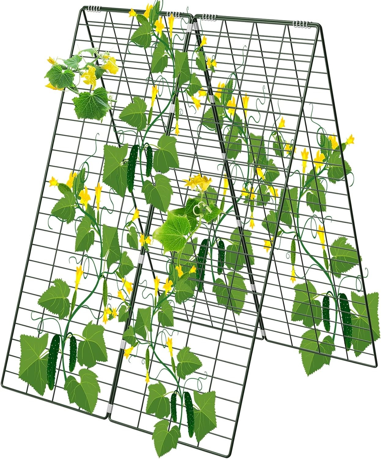 2 Packs 18" x 46" Foldable Cucumber Trellis with Zip Ties Plant Support A Frame Metal Trellis for Cucumber, Climbing Plants, Vegetable Flowers