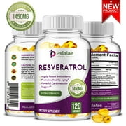Pslalae Resveratrol 1450mg - Natural Antioxidant, Anti Agingm, Brain, Skin and Cardiovascular Health 120 Capsules