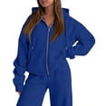 thumbnail image 6 of Women's 2 Piece Outfits Long Sleeve Zip Up Hoodie Wide Leg Pants Matching Sweatsuits Sets Blue 3XL, 6 of 7
