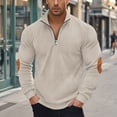 thumbnail image 2 of Siilsaa Mens Quarter Zip Pullover Sweaters Casual Slim Fit Knit Texture Sweater Beige,L, 2 of 5