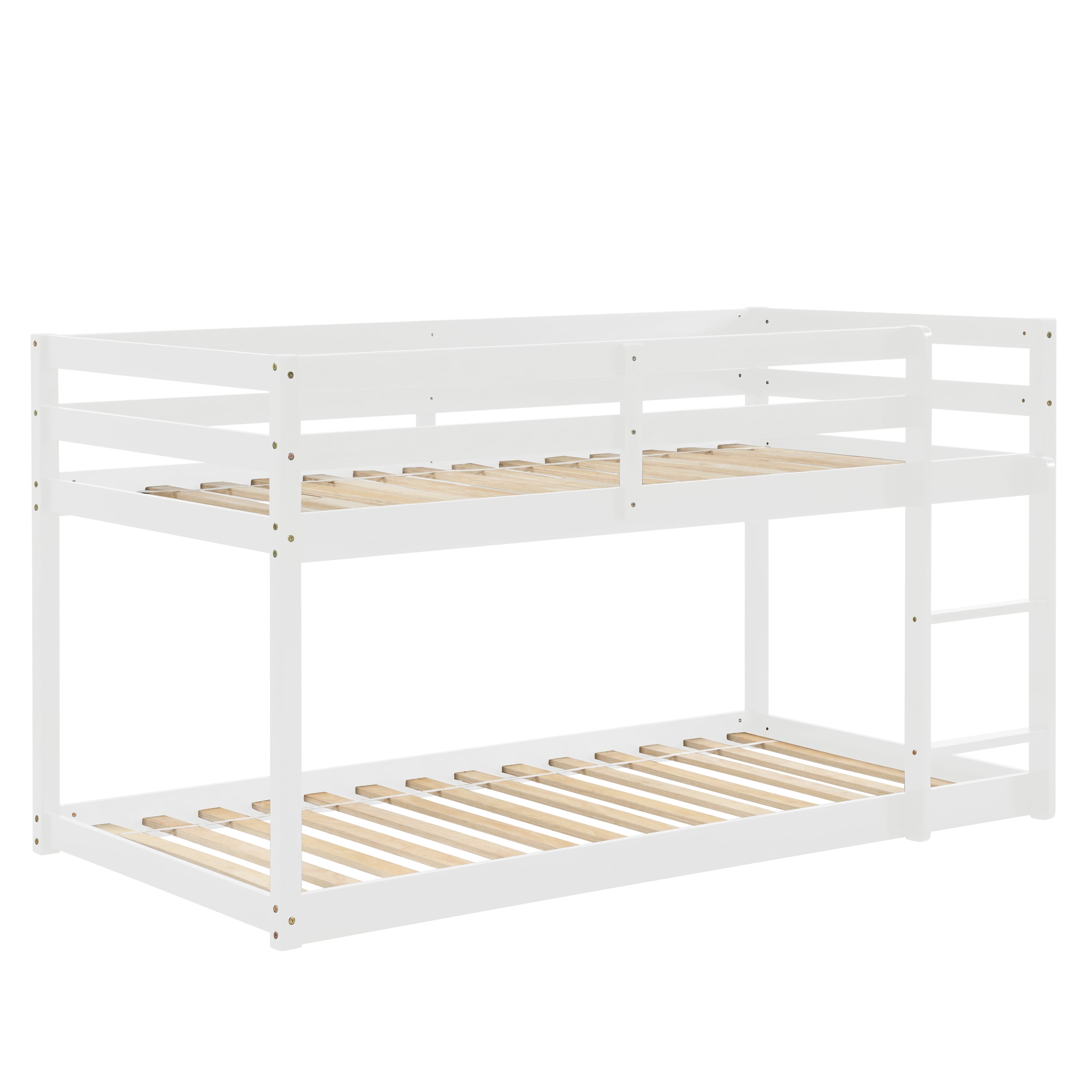 Miniyam Twin over Twin Low Bunk Bed for Kids Boys Girls, White