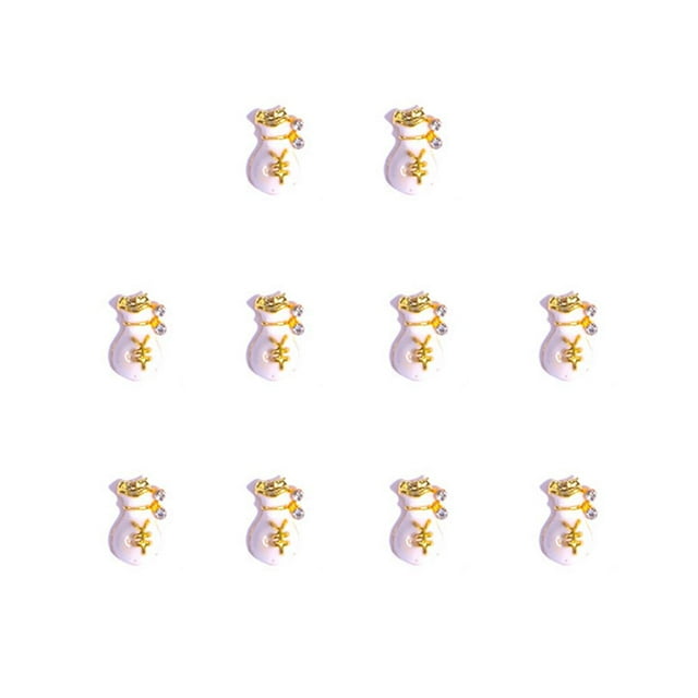 LNGOOR 10pcs Christmas Santa Snowman Alloy Rhinestone Nail Art Stickers Manicure Decor